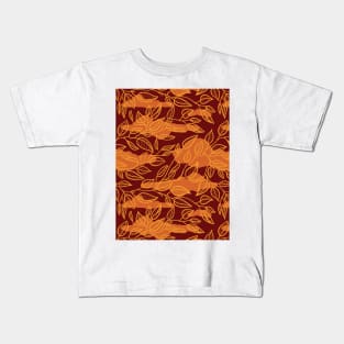 Minimalist Leaf Line Art Illustration as a Seamless Surface Pattern Design Kids T-Shirt